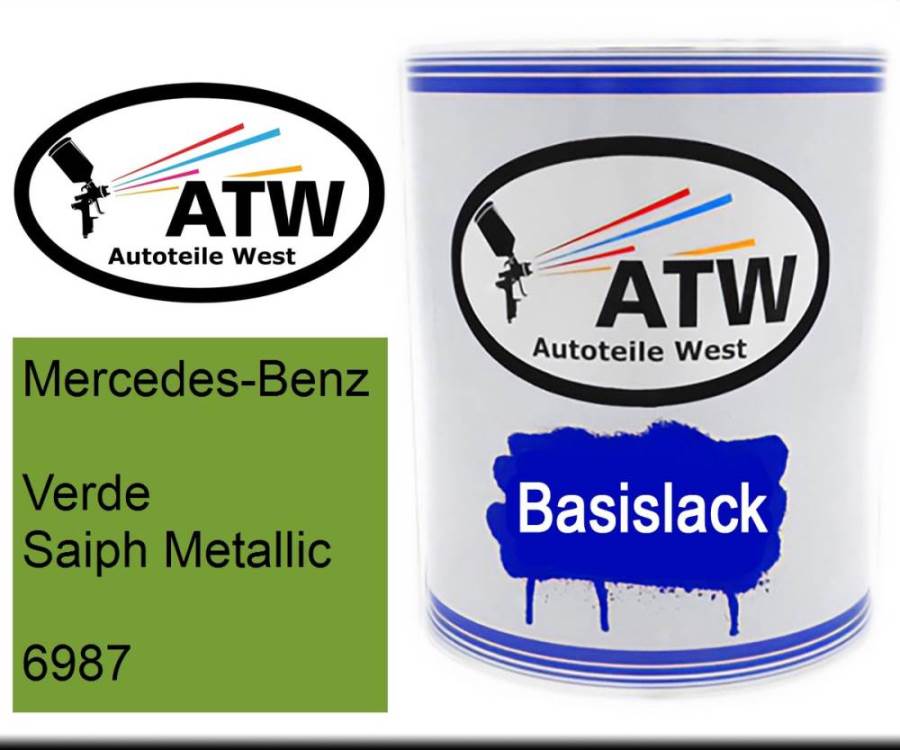 Mercedes-Benz, Verde Saiph Metallic, 6987: 1L Lackdose, von ATW Autoteile West.